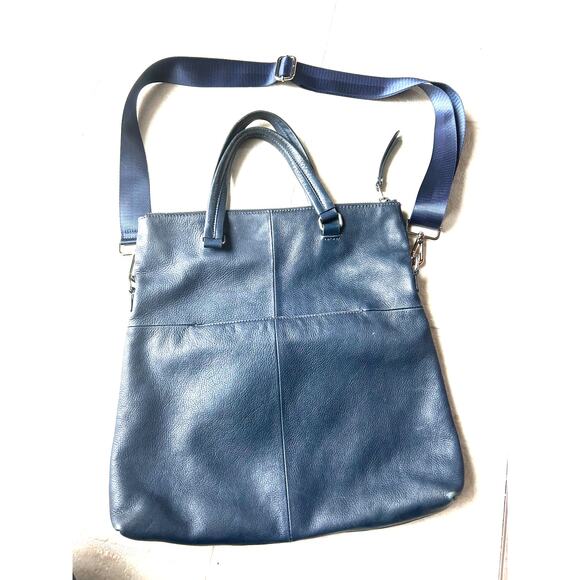 Vintage Fossil Foldover Dawson Tote Crossbody Bag Blue Leather - Picture 3 of 10